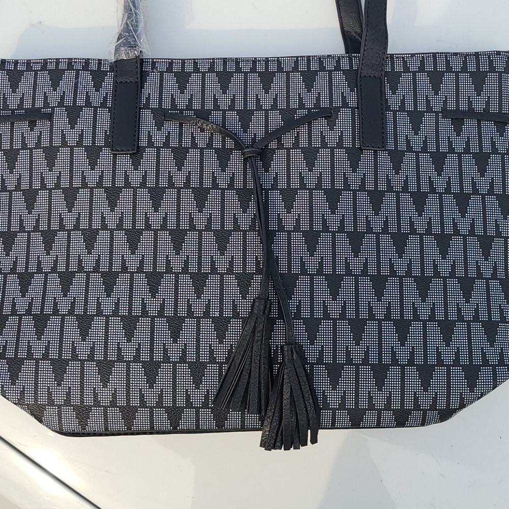 Black and white monogram tote